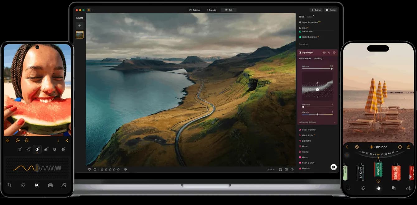 Luminar на ноутбуке, планшете и смартфоне